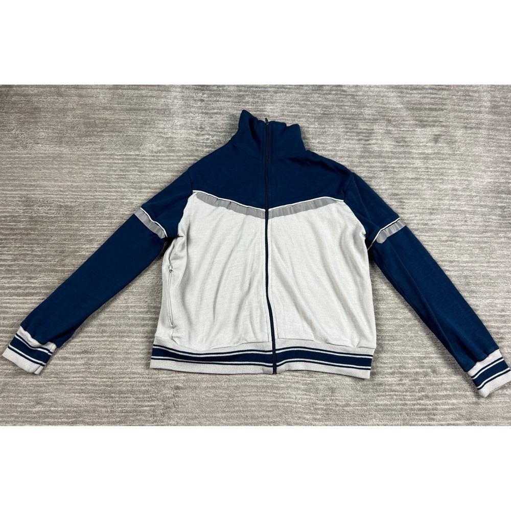 Track & Court Track Jacket Unisex L Navy Gray Colorblock Vintage Reflective Zip